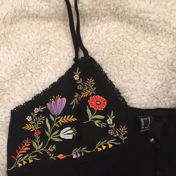 Floral Embroidered Black Shift Mini Dress - Picture 3 of 9